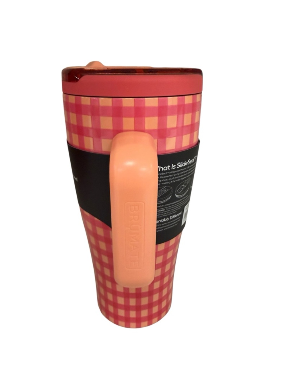 BrüMate Era 30oz Peach Gingham Flip Straw Tumbler Insulated Leakproof Cup - Picture 2 of 7